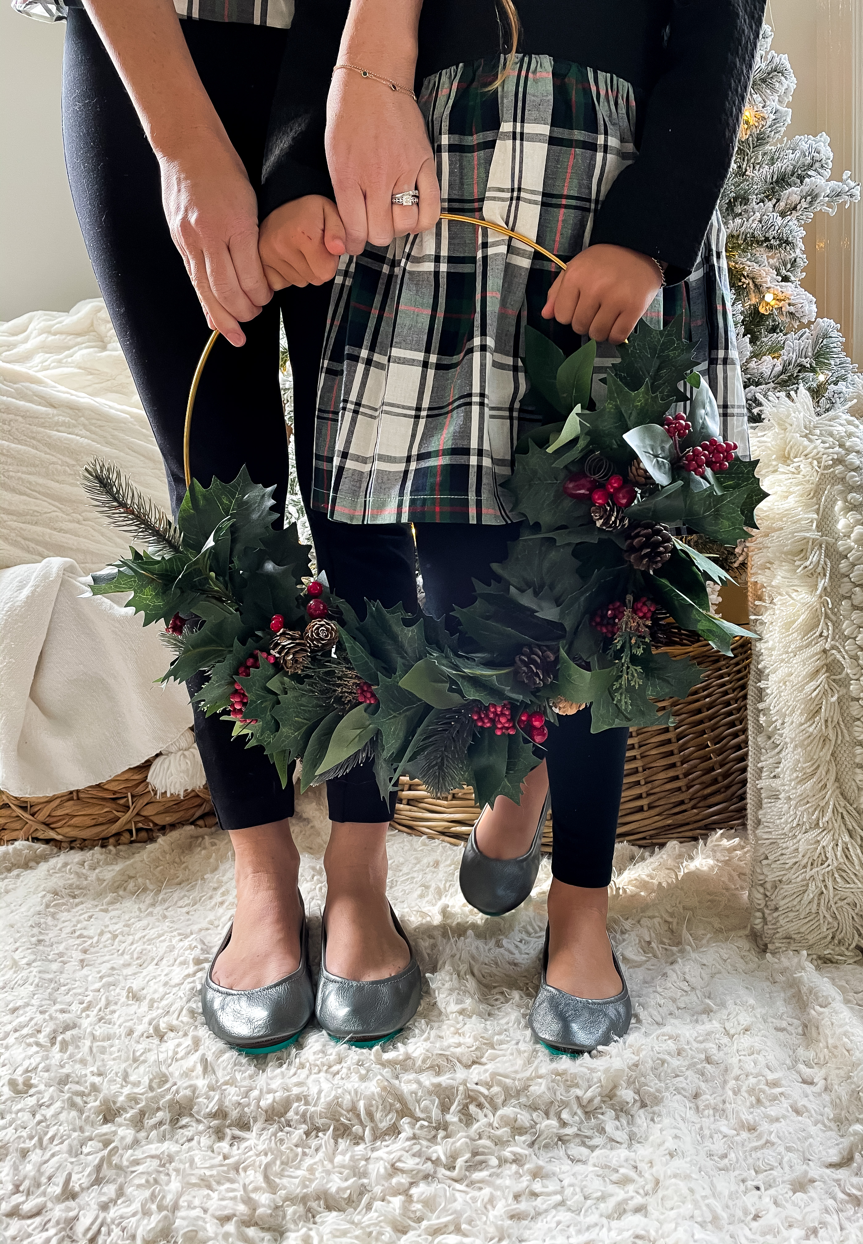 Mommy and Me gray ballet flats holiday wreath